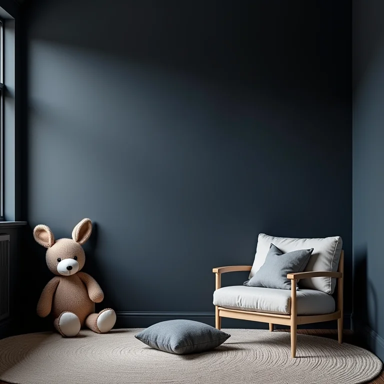 Quarto infantil masculino com cores escuras e decoração minimalista