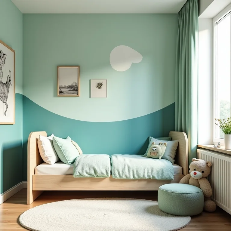 Quarto infantil masculino pequeno com cores claras