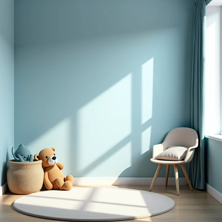 Quarto infantil pequeno com paredes azuis