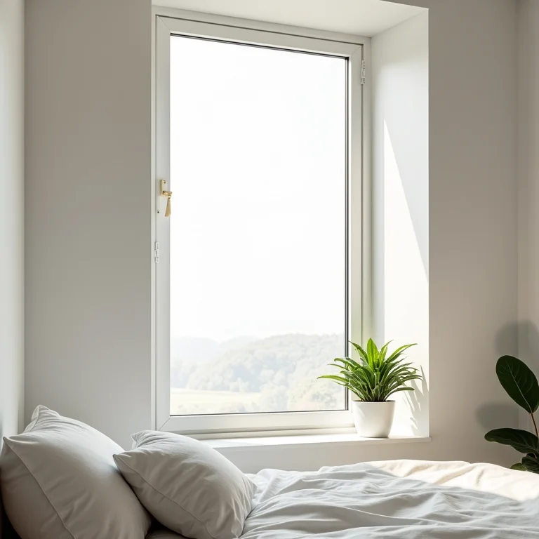 Quarto minimalista com iluminação natural abundante