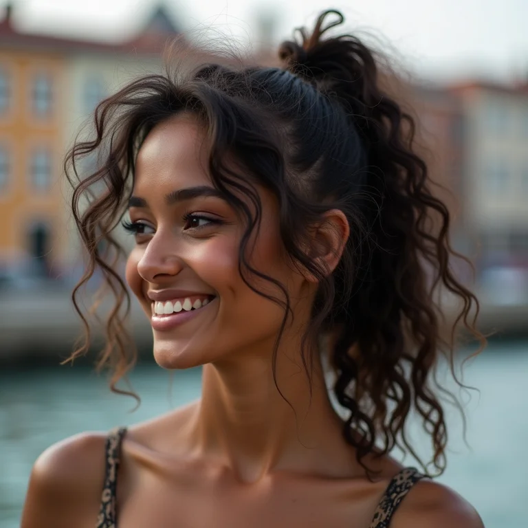 Rabo de cavalo soltinho em cabelo cacheado