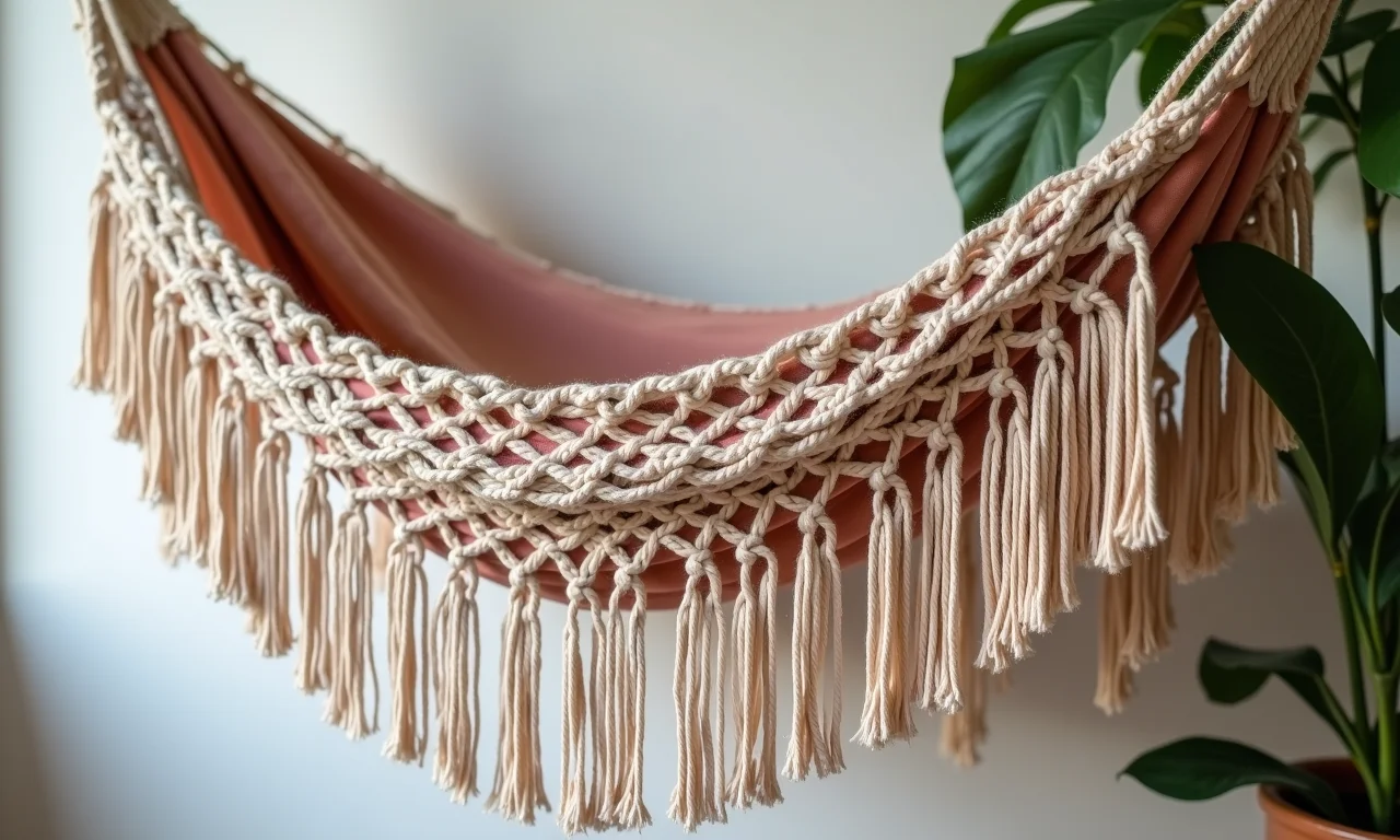 Rede de macramê com franjas.