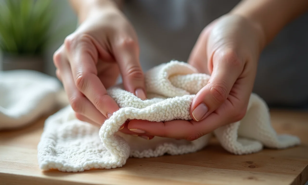 Removendo mofo de artesanato com cuidado.