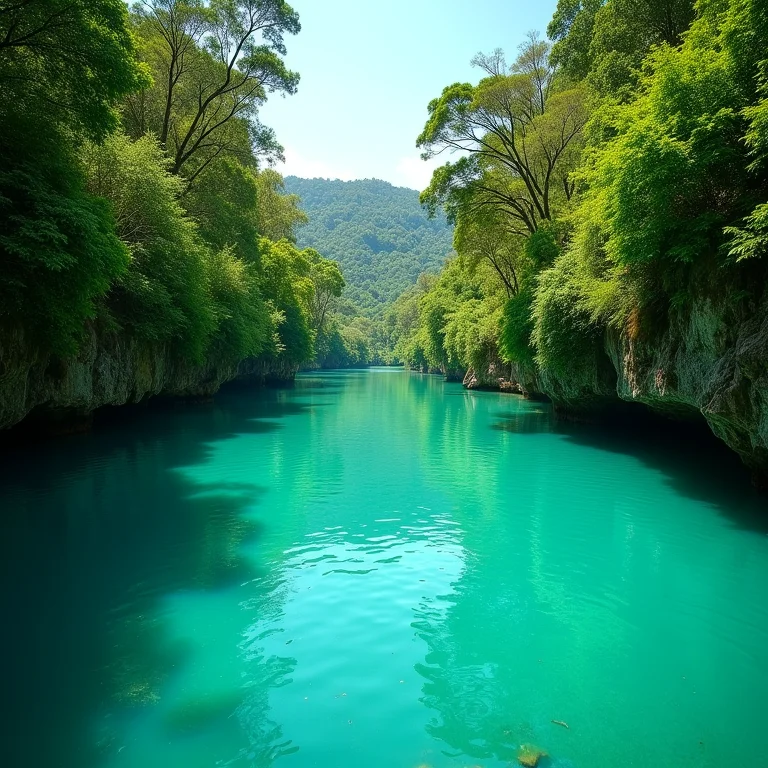 Rio de águas cristalinas em Bonito, Mato Grosso do Sul.
