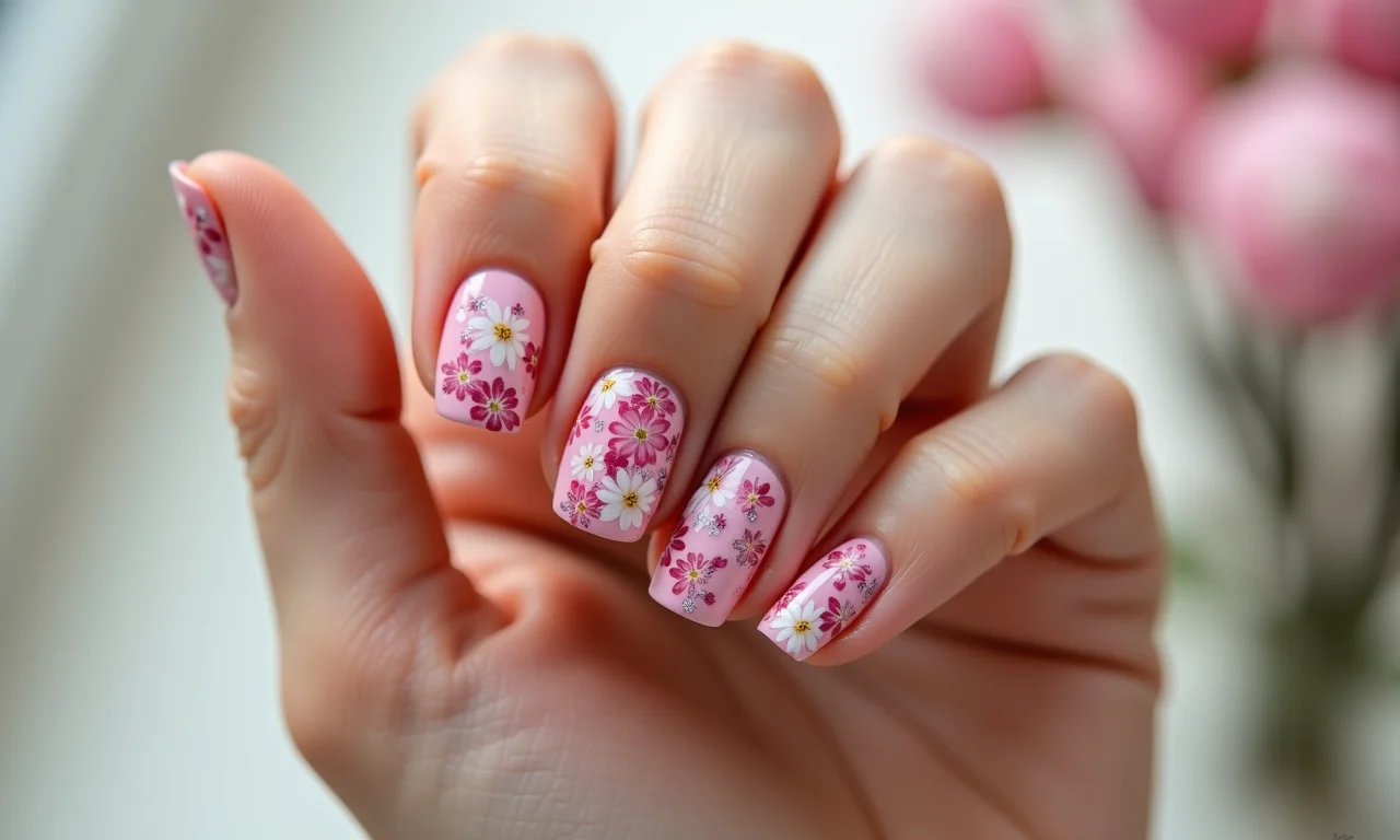Romantismo e delicadeza das unhas decoradas com flores.