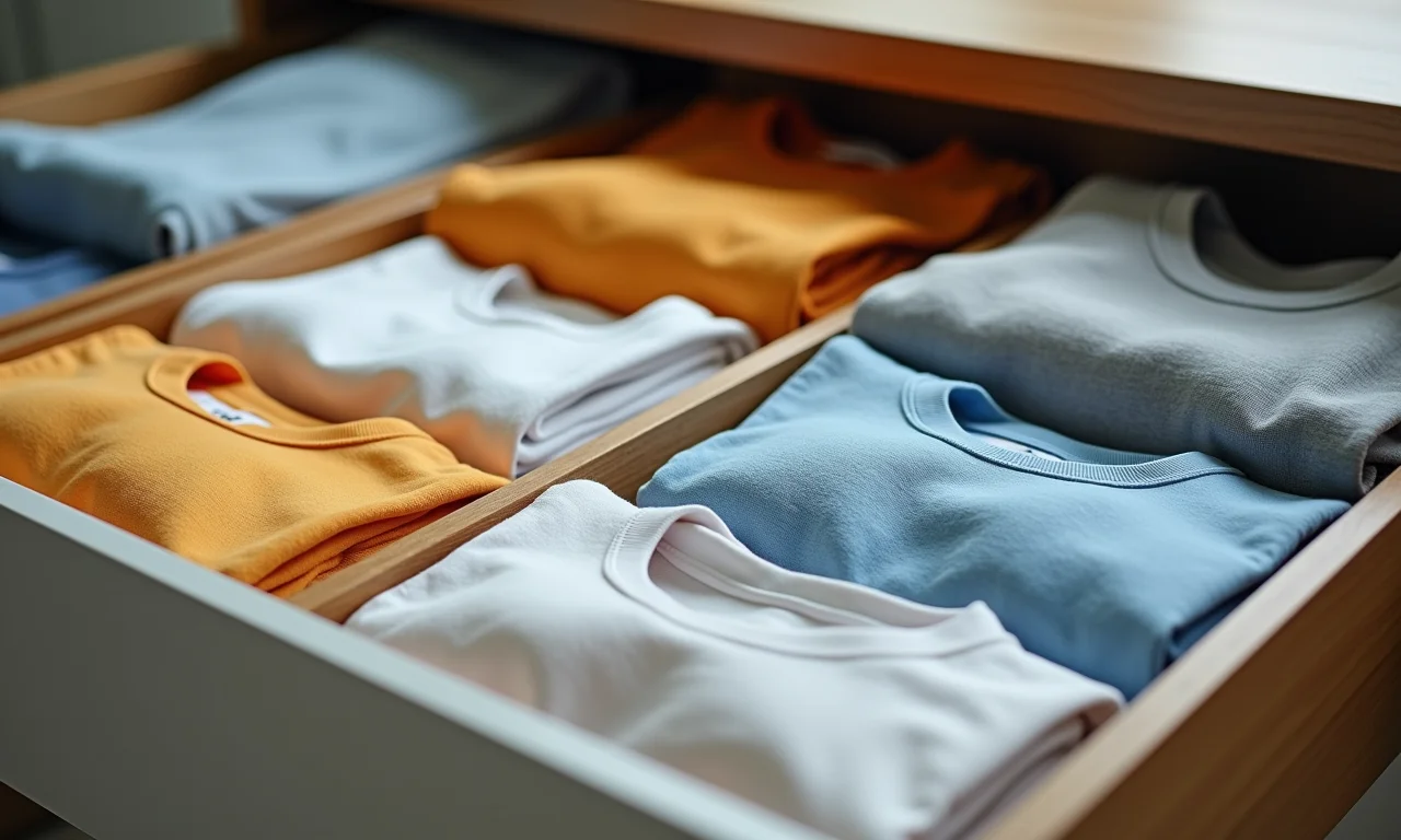 Roupas dobradas de forma inteligente para otimizar o espaço.