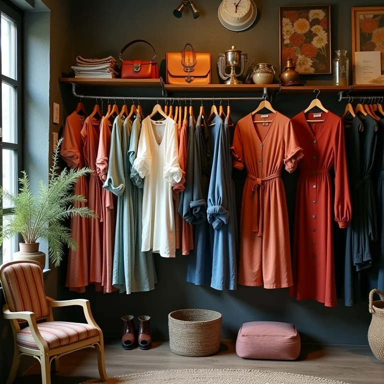 Roupas e acessórios vintage em brechó.