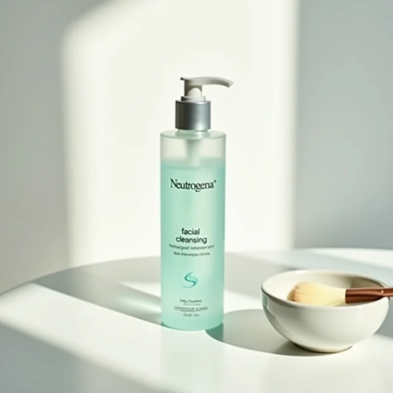 Sabonete líquido facial da Neutrogena ao lado de um pincel limpo.