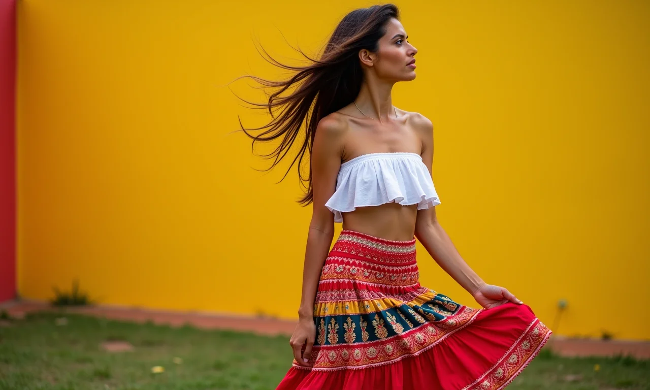 Saia assimétrica, toque original em fundo colorido.