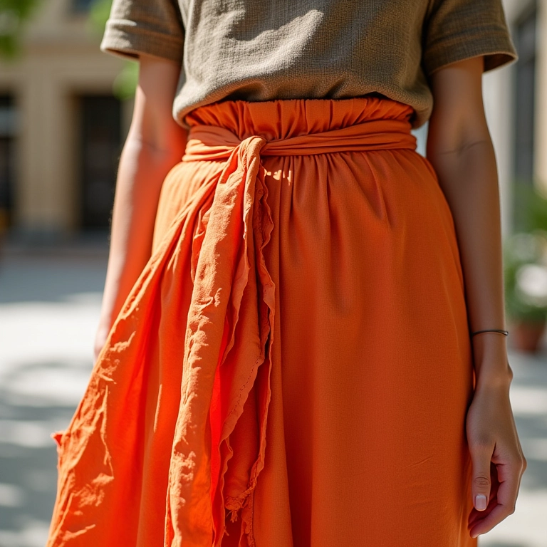 Saia pareô como acessório de moda em look básico.