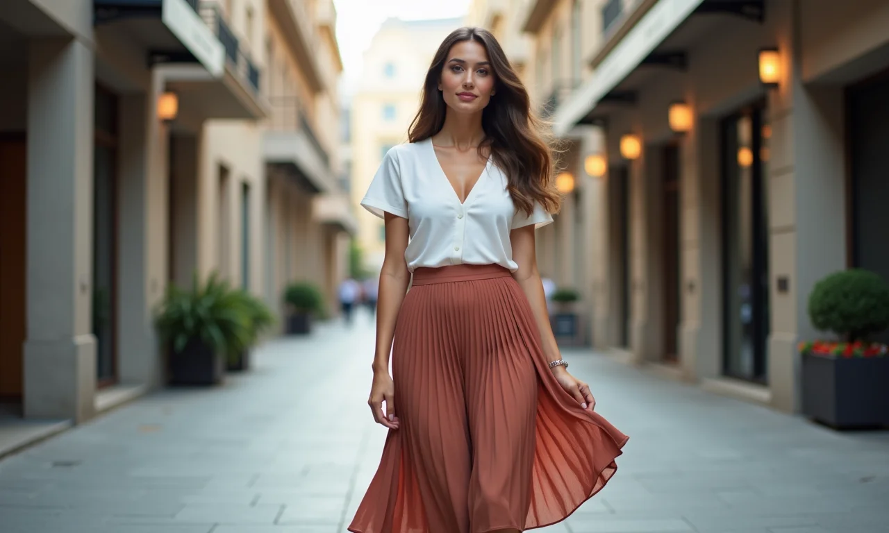 Saia pareô de comprimento midi em ambiente urbano.