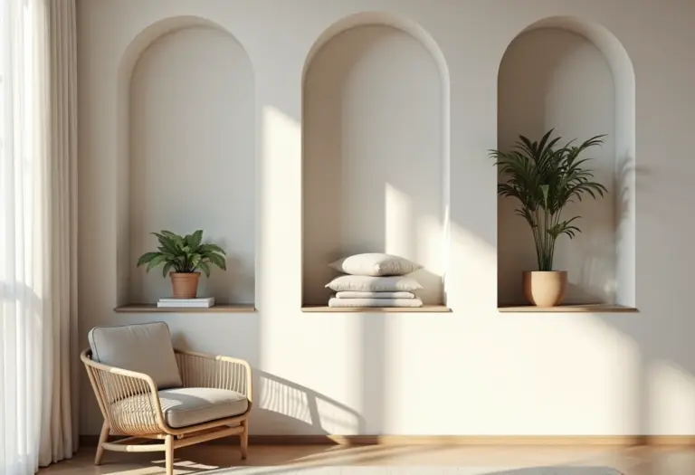 Sala de estar com nichos decorativos e organizados