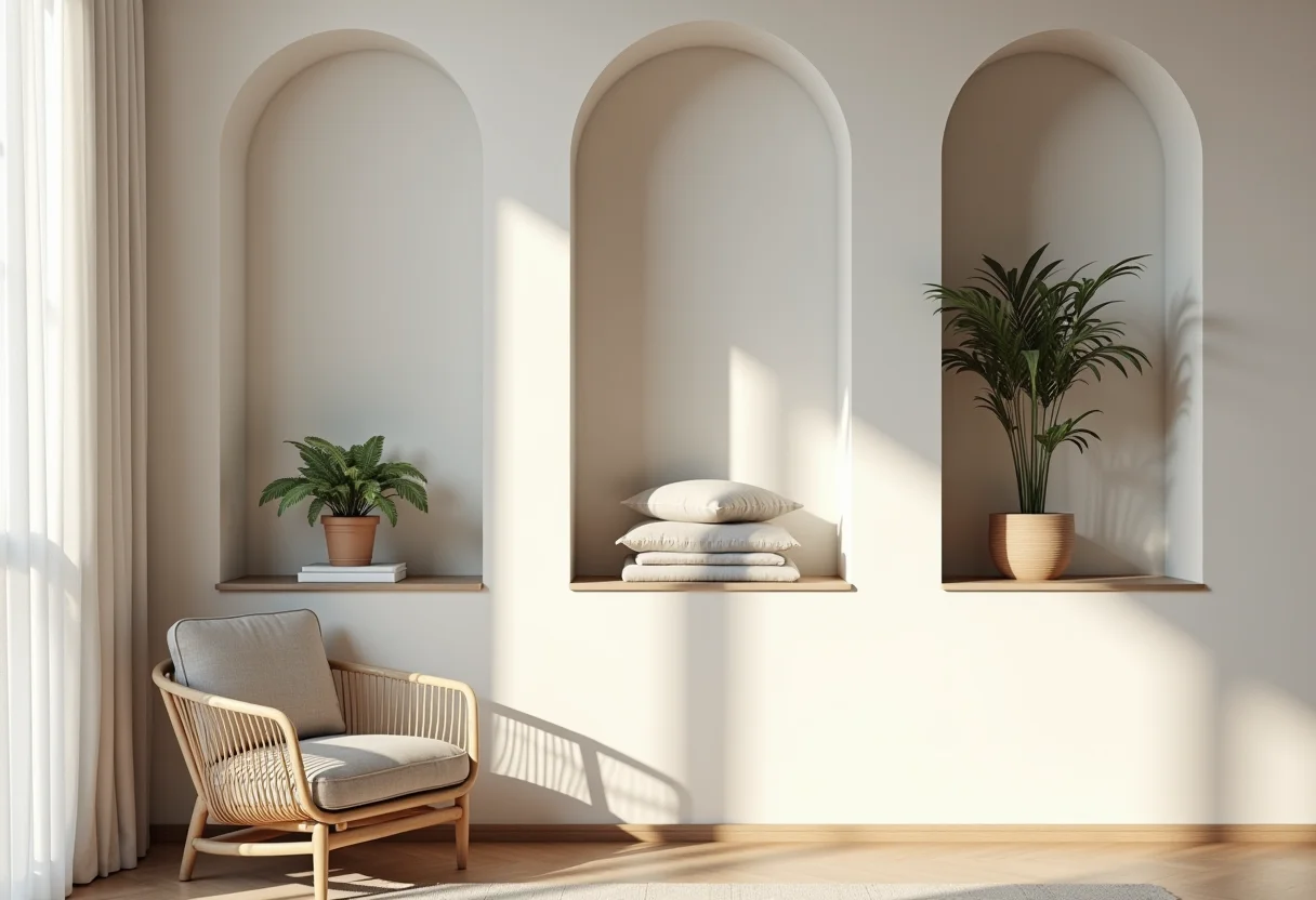 Sala de estar com nichos decorativos e organizados