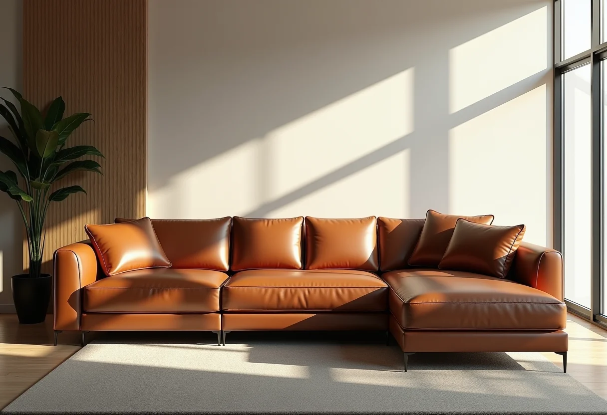 Sala de estar elegante com sofá de couro marrom