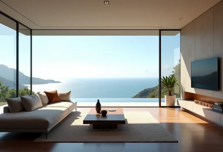 Sala de estar luxuosa com vista para o mar no Rio de Janeiro