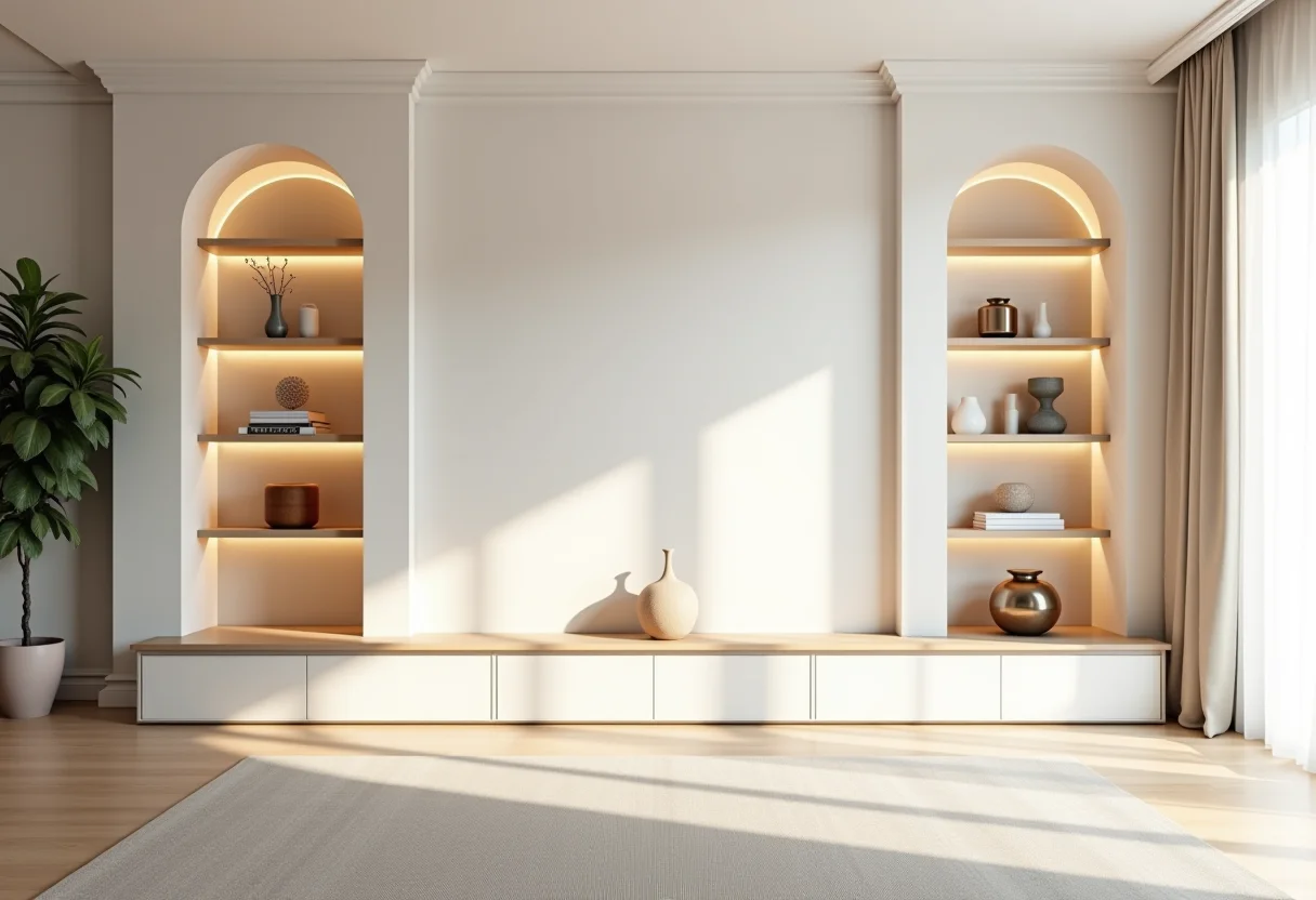 Sala de estar moderna com nichos decorativos