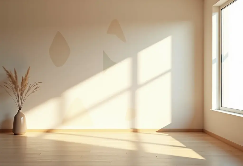 Sala de estar moderna com pintura geométrica vibrante na parede