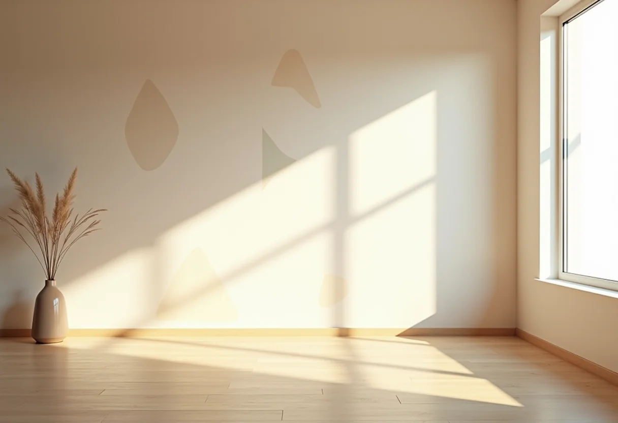 Sala de estar moderna com pintura geométrica vibrante na parede