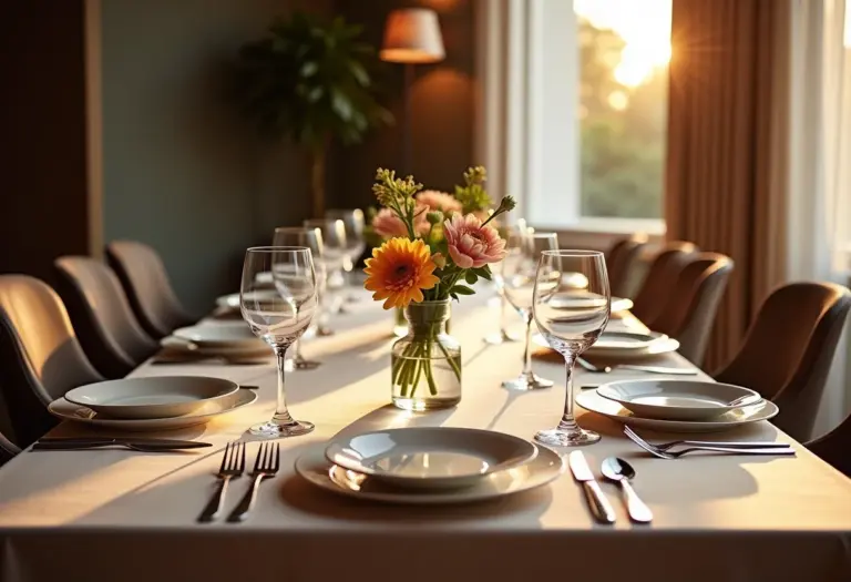 Sala de jantar decorada com elegância e sofisticação