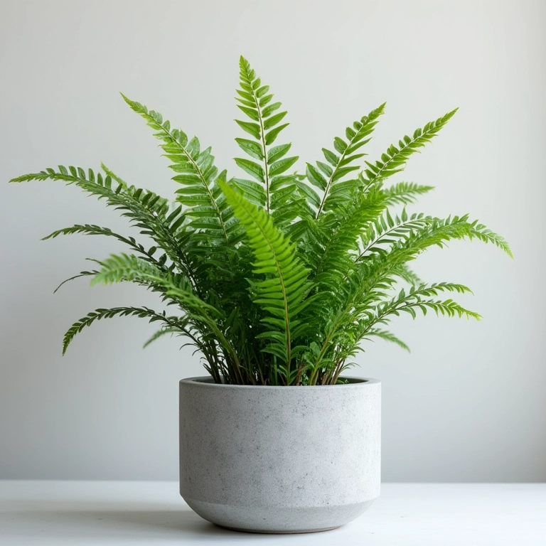 Samambaia Asplênio moderna e minimalista em vaso de concreto.