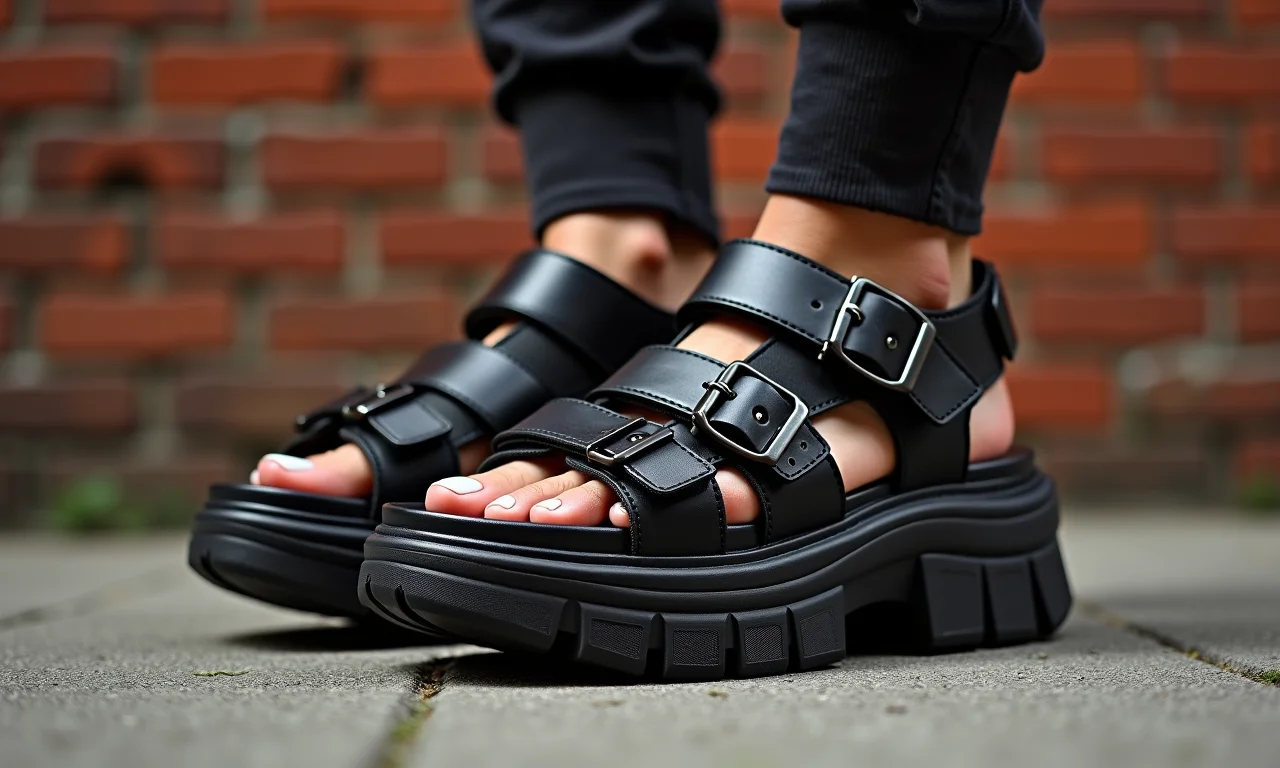 Sandálias plataforma tratoradas com estilo moderno.