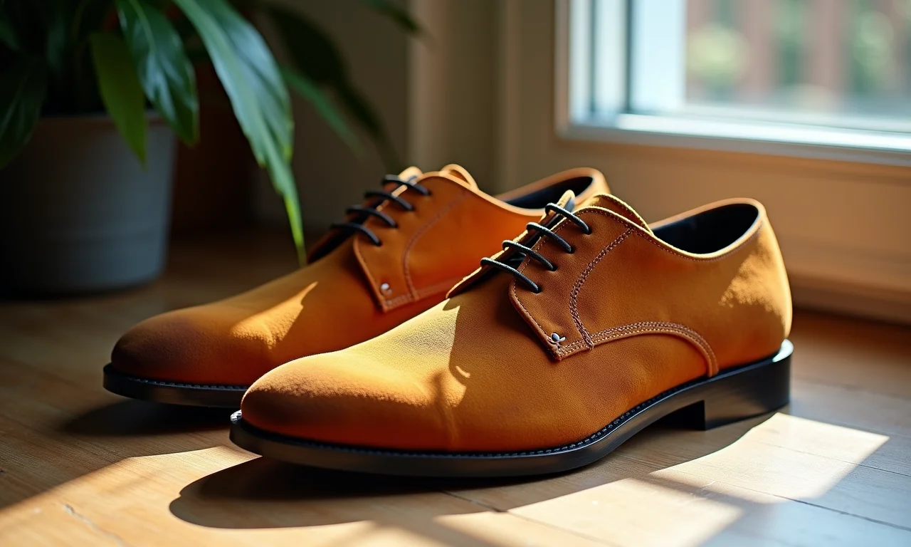 Sapatos de camurça secando ao ar livre em área ventilada.