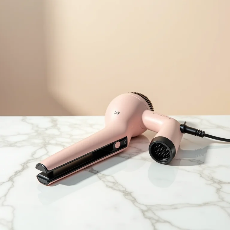 Secador e chapinha em superfície de mármore