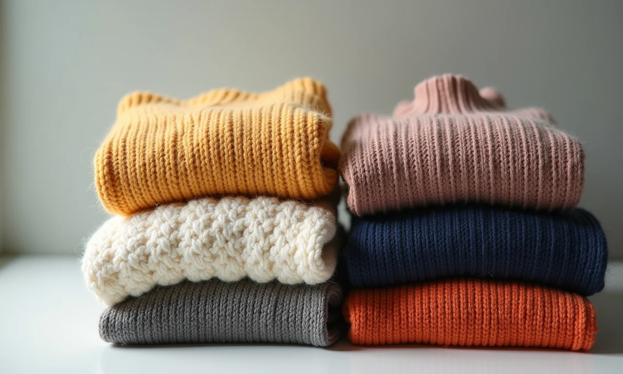 Seleção de blusas de tricô, cashmere e camisetas térmicas.