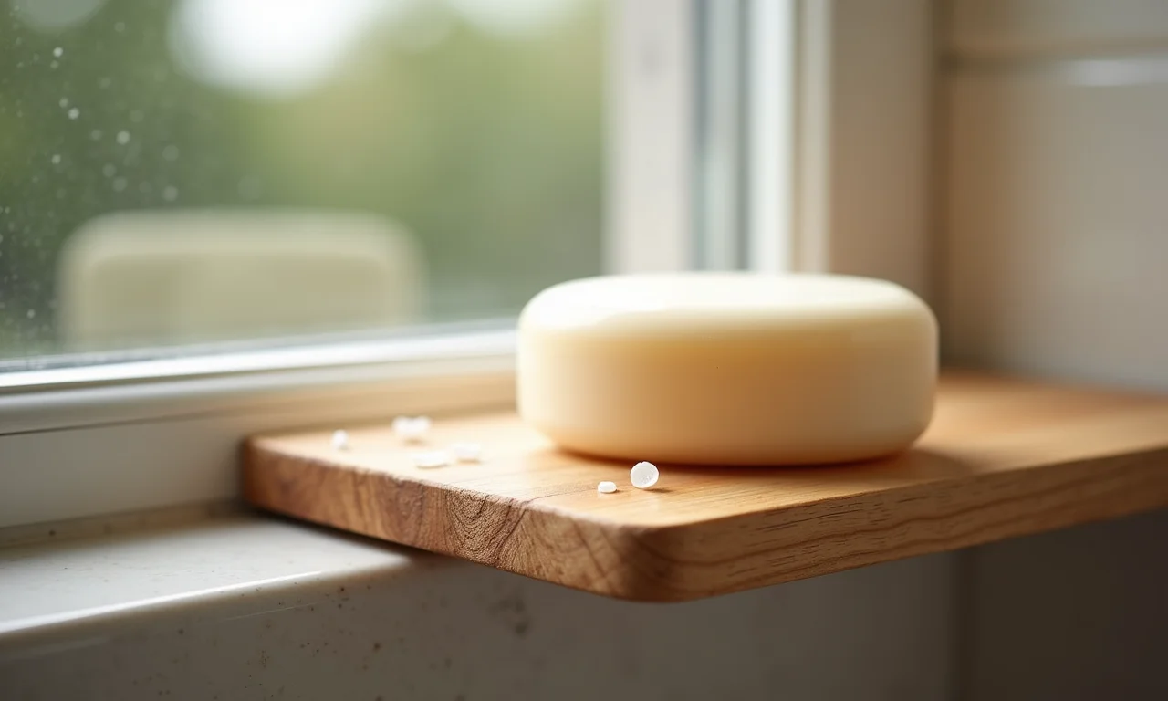 Shampoo sólido armazenado em local seco após o uso.