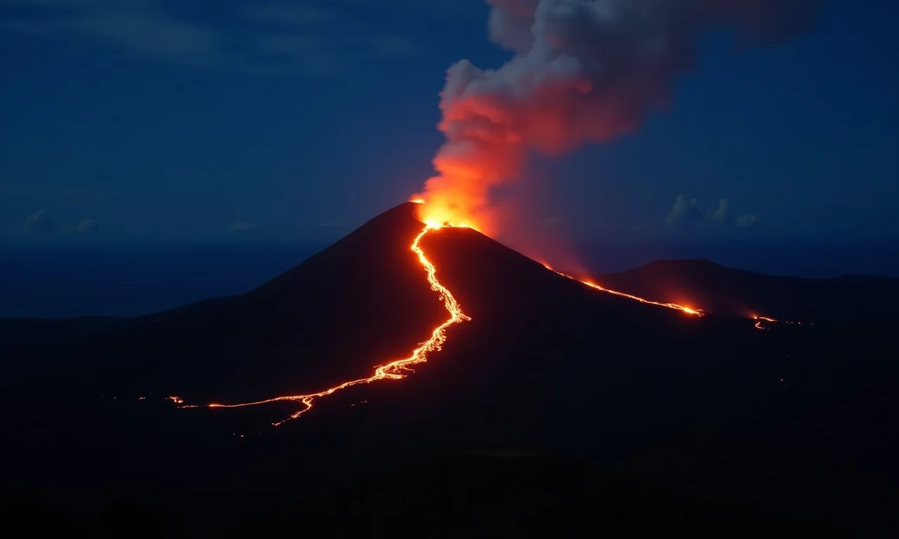 Show de luzes no Monte Yasur, Vanuatu.