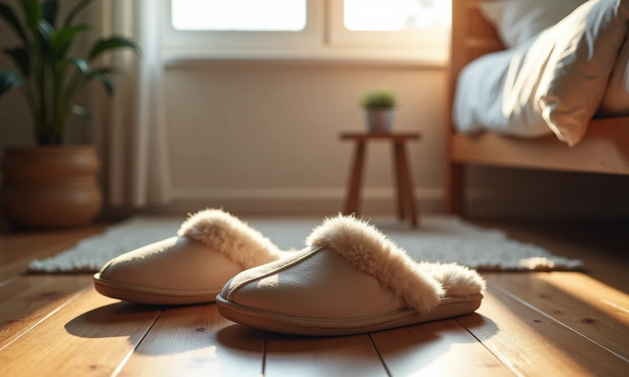 Slippers confortáveis em um quarto aconchegante.