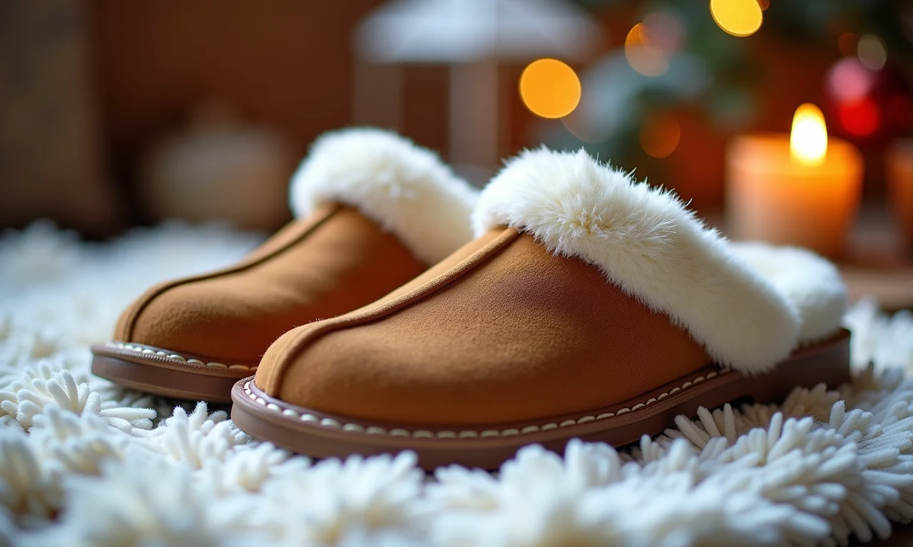 Slippers de pelúcia para aconchegar os pés.