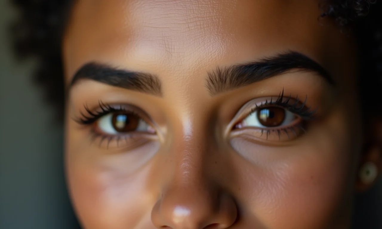 Sobrancelhas impecáveis com maquiagem natural e iluminação suave.