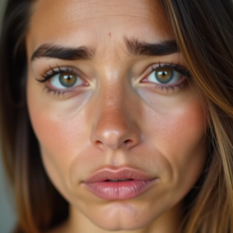 Sobrancelhas ralas e sem definição em uma mulher madura.