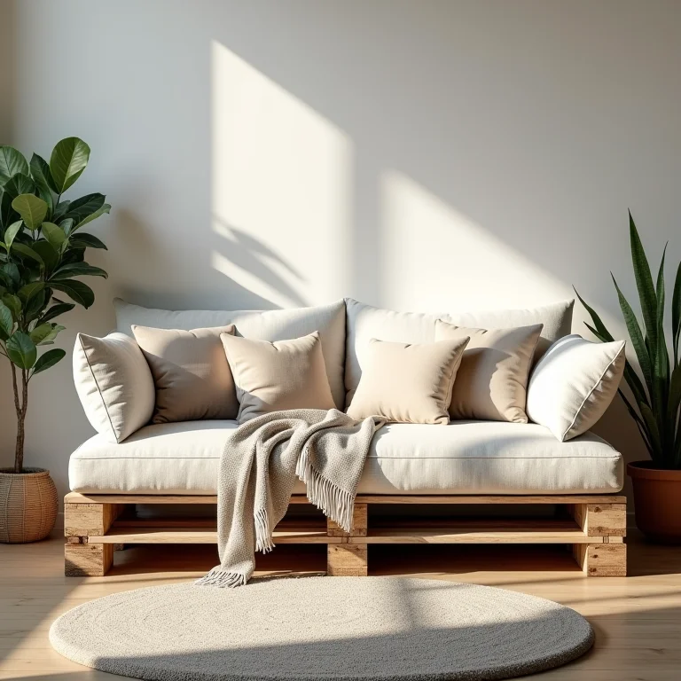 Sofá confortável feito de paletes de madeira recicladas