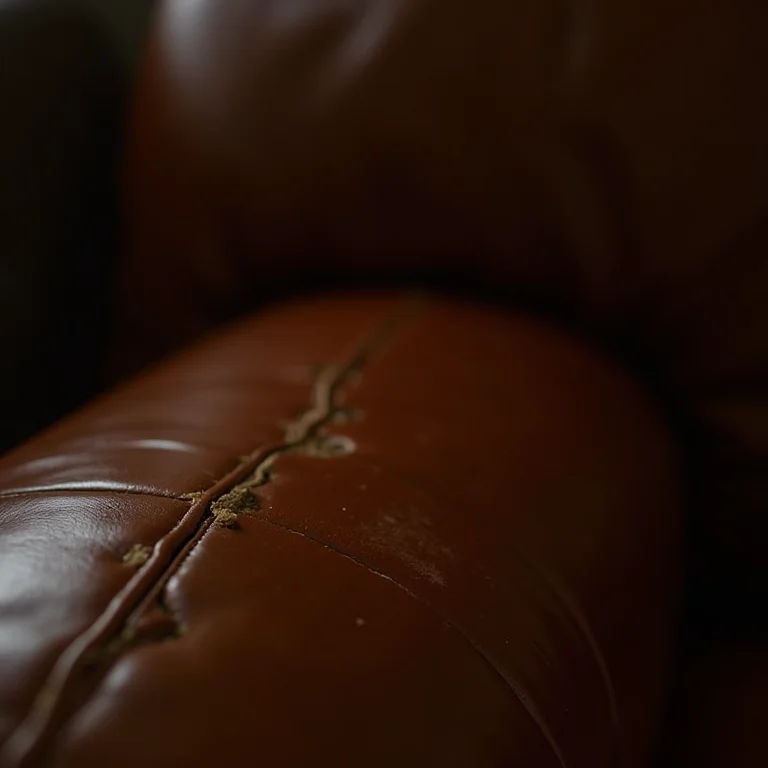 Sofá de couro marrom descuidado e rachado