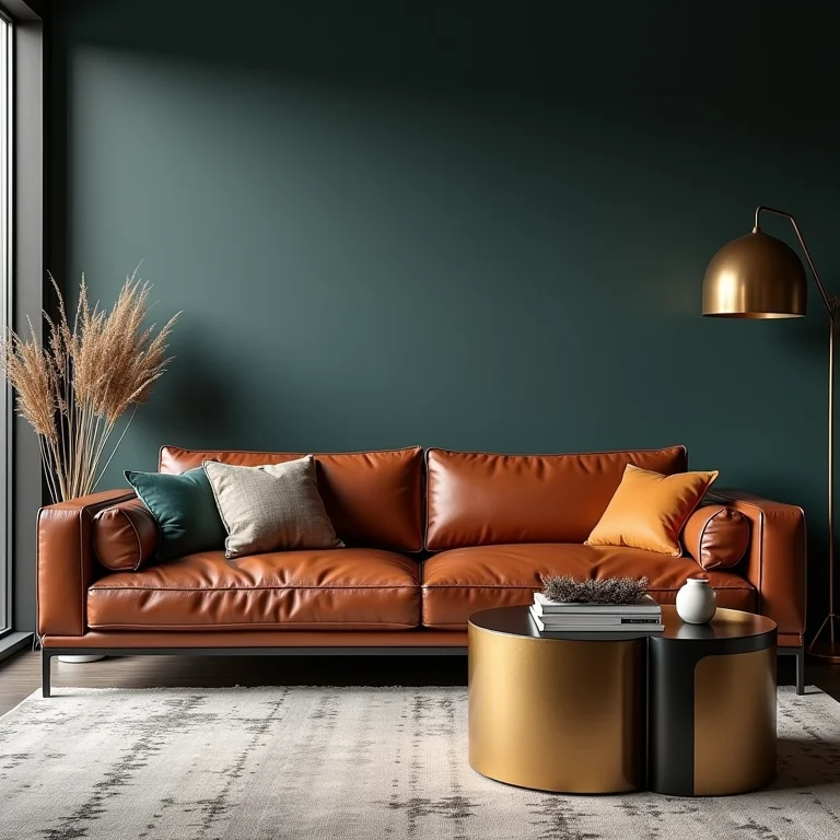 Sofá de couro marrom destoando da decoração moderna