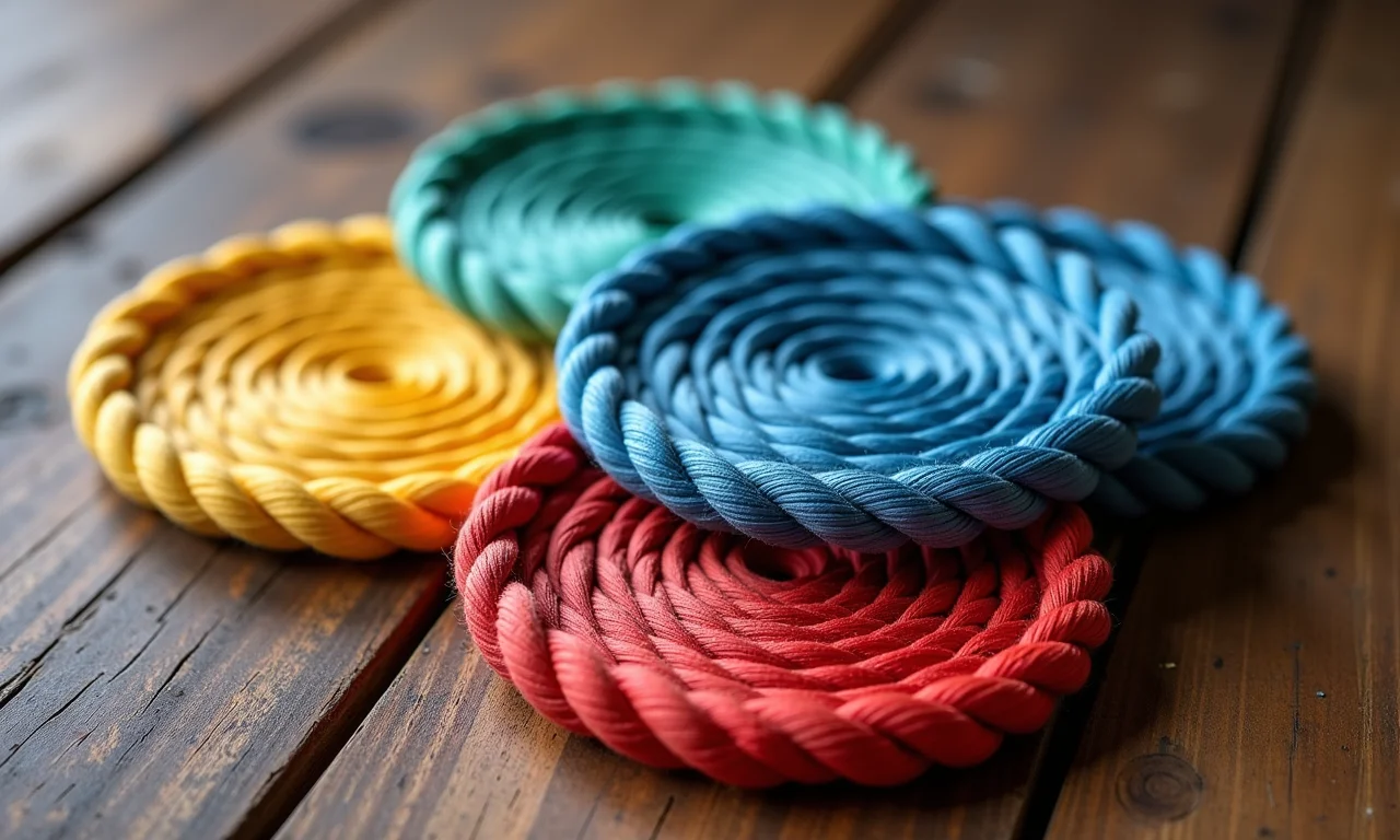 Sousplats de crochê com fio náutico em diferentes texturas e cores.