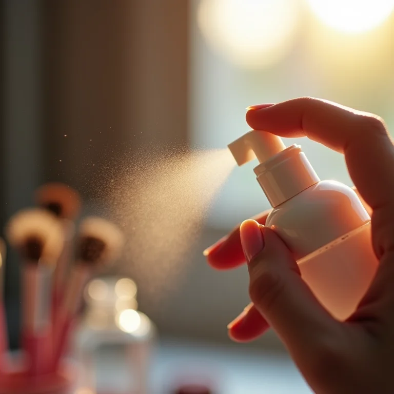 Spray higienizador de pincel de maquiagem sendo usado em pincéis.