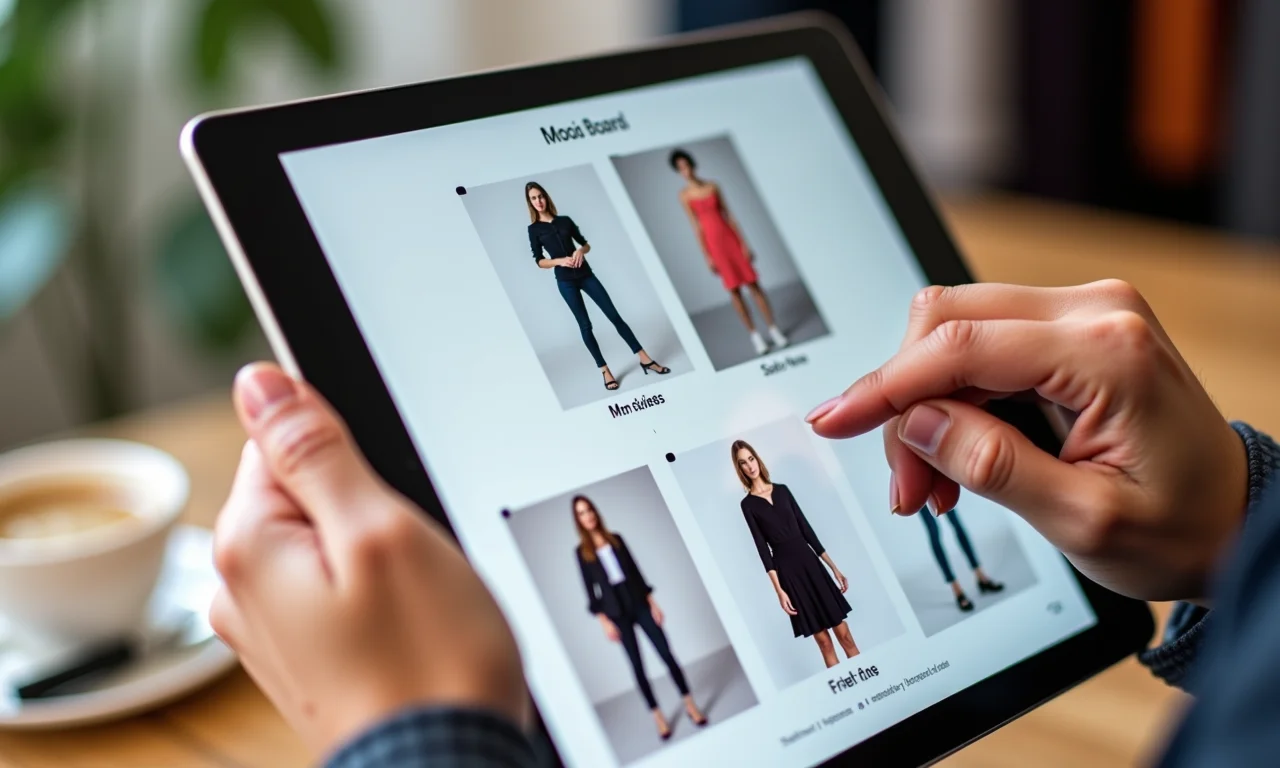 Stylist criando painel de inspiração online personalizado.