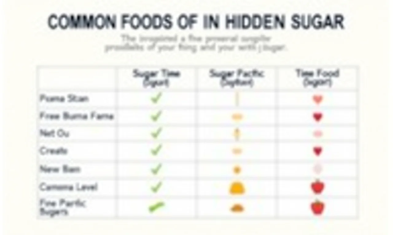 Tabela comparativa de alimentos comuns e seus níveis de açúcar oculto.