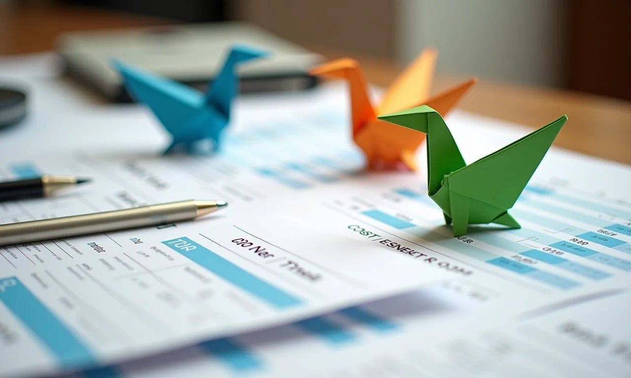 Tabela de materiais e custos estimados para origami