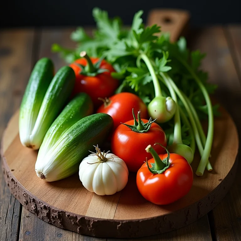 Talos e folhas de vegetais em uma tábua, representando o aproveitamento integral dos alimentos.