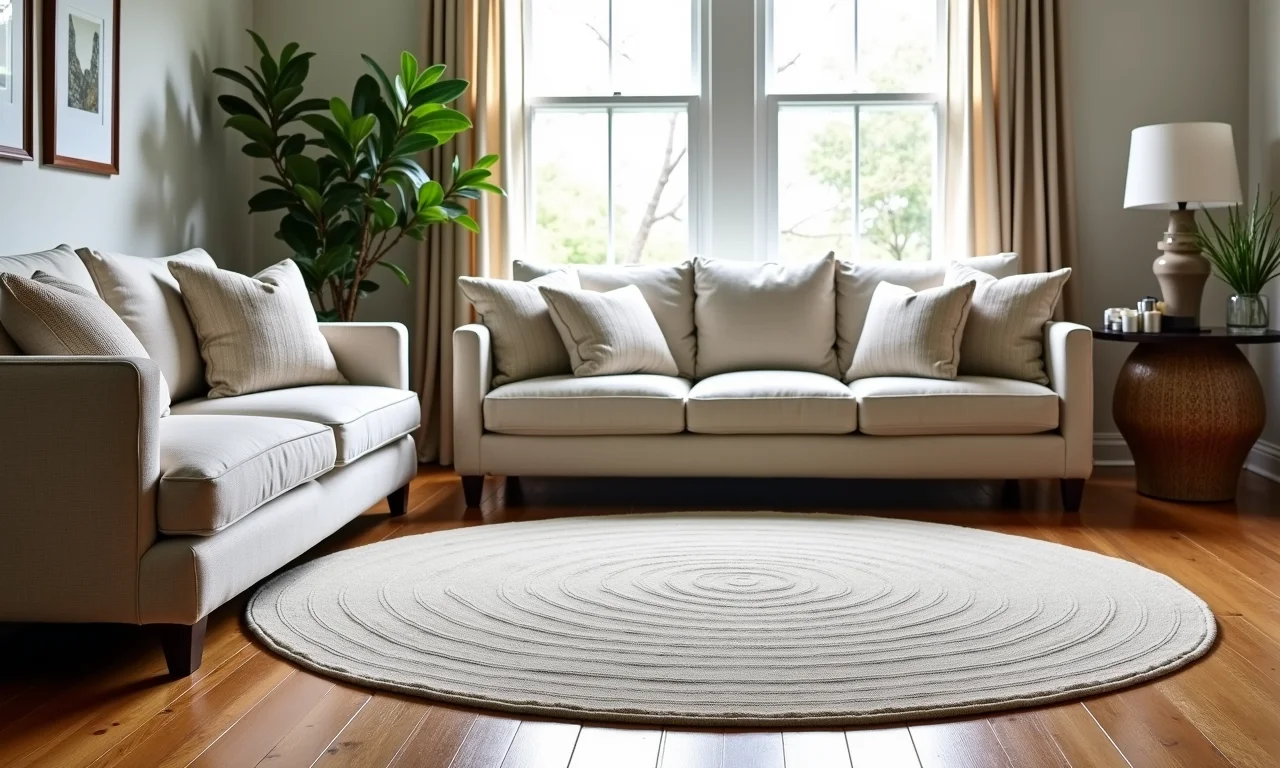 Tapete redondo no tamanho ideal para a sala de estar.
