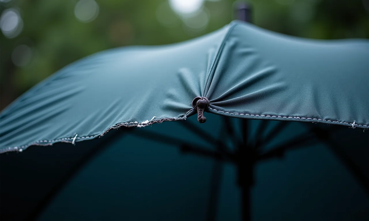 Tecido de guarda-chuva rasgado após tempestade de vento.