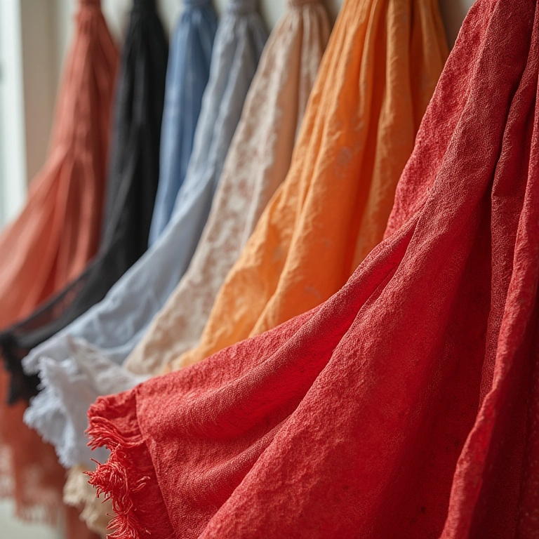 Tecidos e texturas de saias pareô.