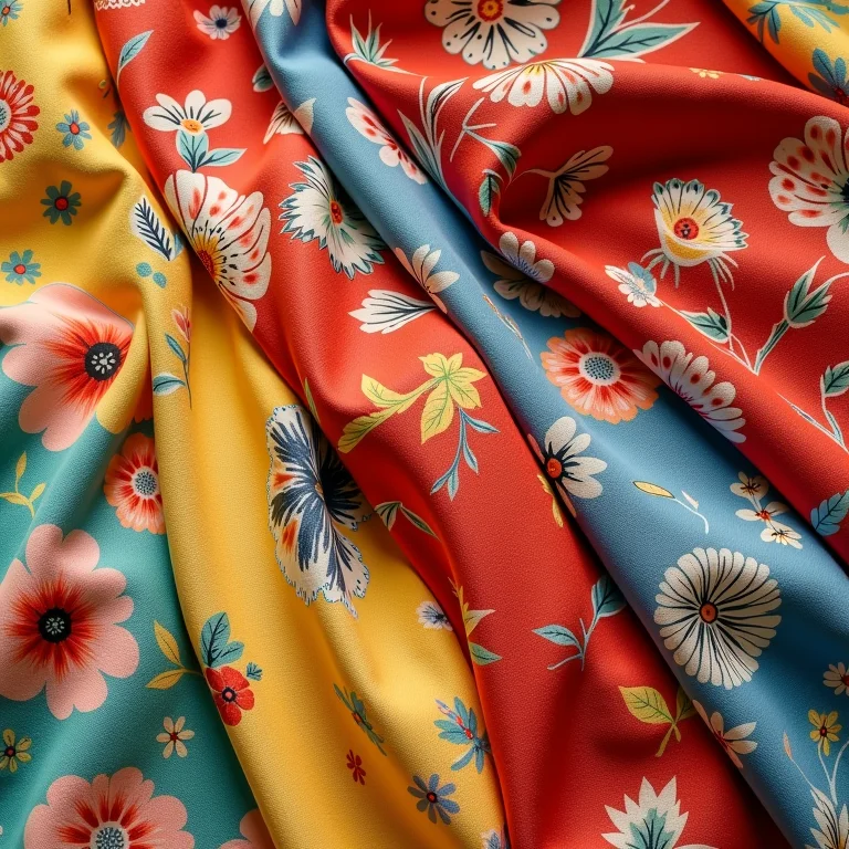 Tecidos estampados coloridos dispostos em um flat lay criativo