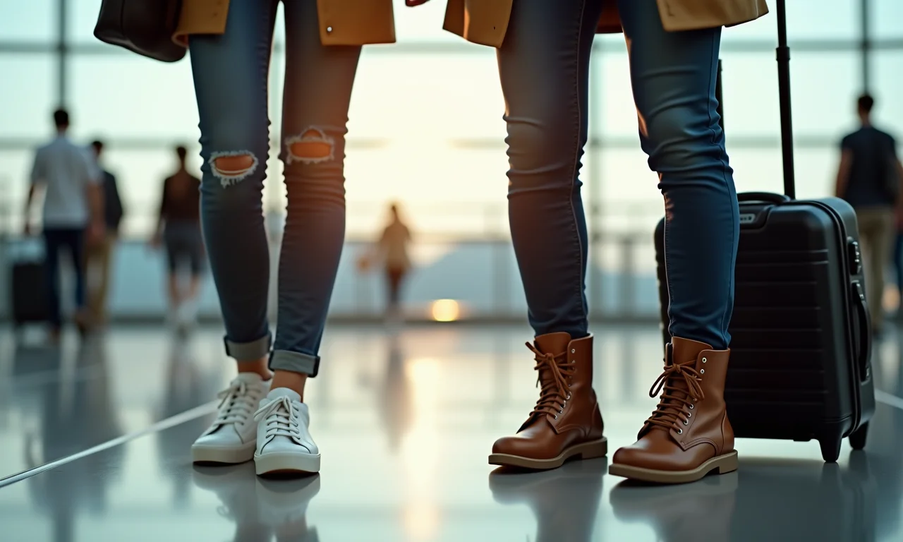 Tênis, botas de cano curto e slippers confortáveis para viagem.
