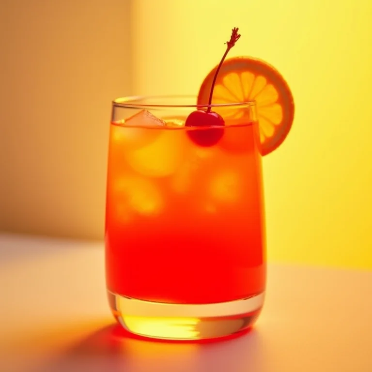 Tequila Sunrise vibrante em camadas de laranja e vermelho.