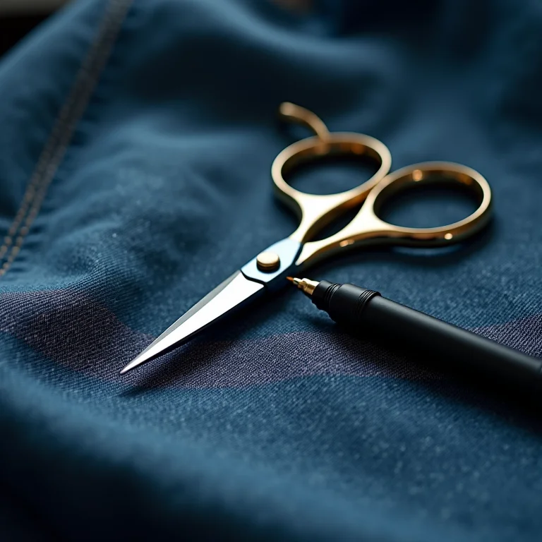 Tesoura de arremate e caneta apagável para bordado.